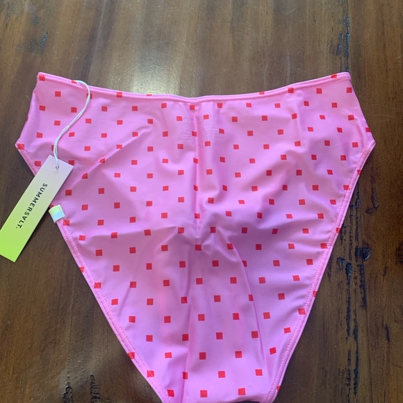 NWT Summersalt Limited High Leg Mid Rise Bikini Square Dot Flamingo & Hibiscus-4 - Picture 2 of 3